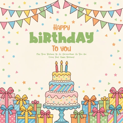Birthday Celebration Poster Golden-Yellow Background with Balloons, Pennant Banners, Cake, and Festive Party Theme