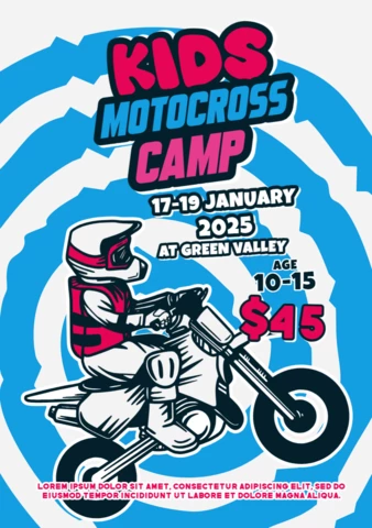 Kids Motocross Camp Poster Design Template