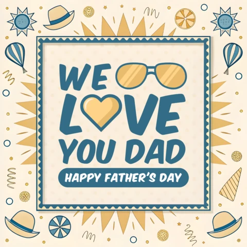 Happy Father's Day Wishes - Whimsical Illustrated Design for Greeting Card Template