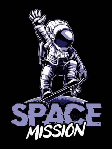 Misión espacial con astronauta monopatín plantilla de diseño de camiseta