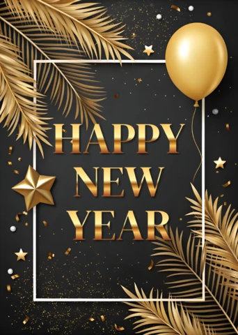 Elegant New Year Celebration Template with Gold Foil Design for Greeting Cards