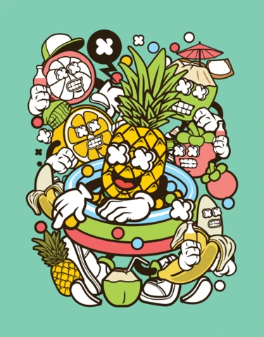 Summer Fruit Party Cartoon Character Poster Design Template