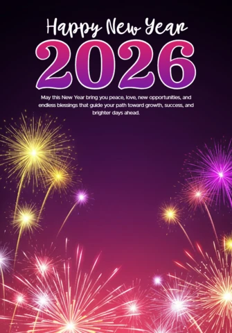 New Year Wishes Template 2026 Celebration Card with Firework Glow and Motivational Message