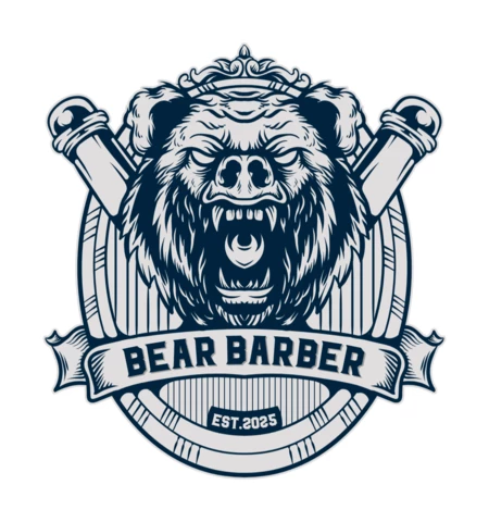 Design de logotipo de barbearia de urso retrô vintage