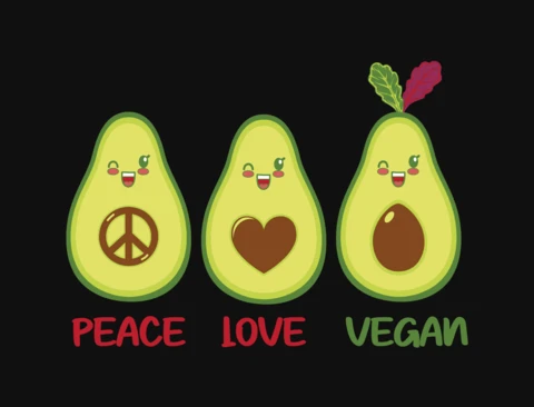 Peace love vegan avocados plantilla de diseño de camiseta