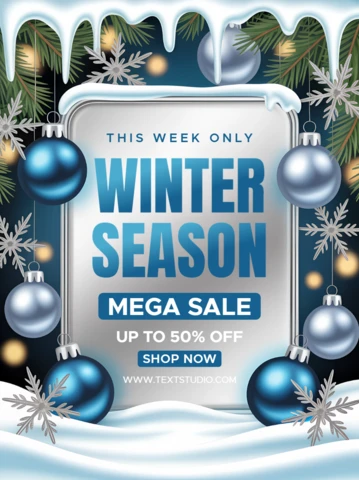 Winter Season Sale Design Template with Snowflakes and Ornaments for Promotional Flyers