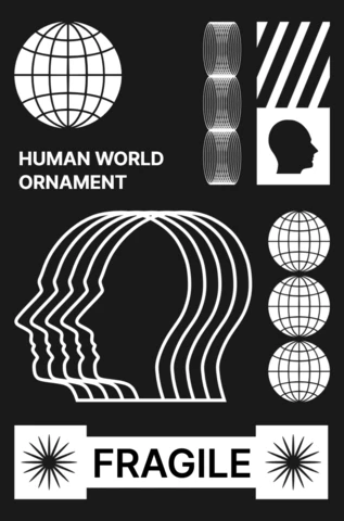 Modern Graphic Design Template Featuring Human Silhouettes and World Ornaments for Creative Merchandise