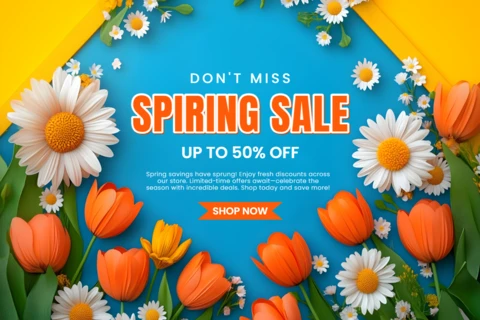 Vibrant Spring Sale Design Template with Floral Elements
