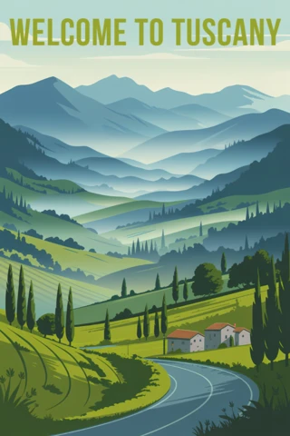 Vintage Tuscany Landscape Design Template for Travel Posters