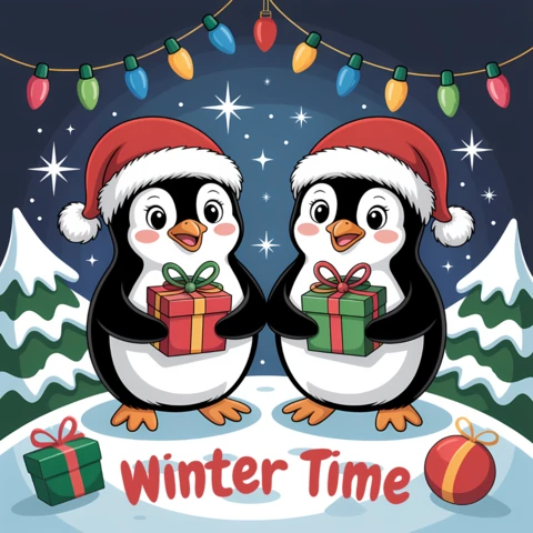 Modèle de design de pingouin pour cartes de vœux de vacances en hiver