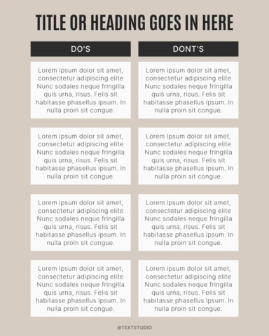Tabella delle cose da fare e da non fare modello di design del post di instagram