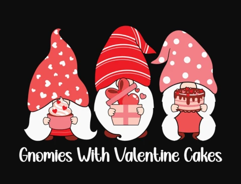 Three Gnomies With Valentine Cakes T-Shirt Template