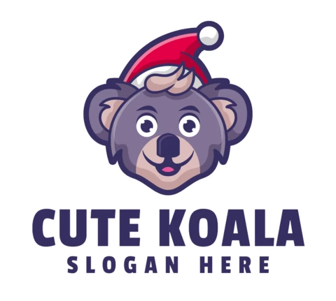 Cute Christmas Koala Logo Design Template