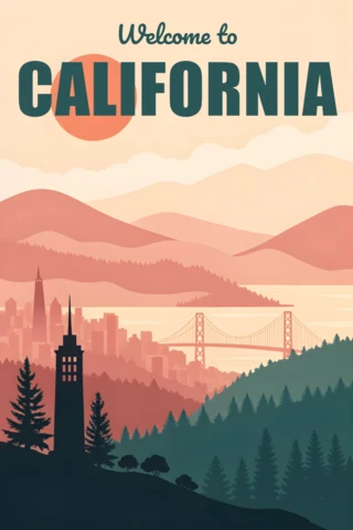 California Landscape Vintage Design Template for Posters