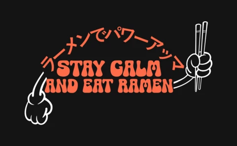 Restez calme et mangez des ramen, modèle de design de t-shirt pour les amateurs de cuisine japonaise.
