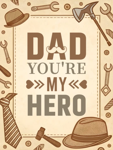 Vintage Father's Day Design Template: 'Dad You're My Hero' with Tools and Hats