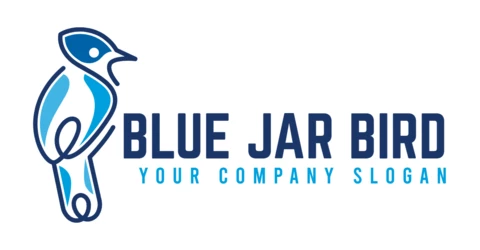 Blue Jar Bird Line Art Logo Design Template