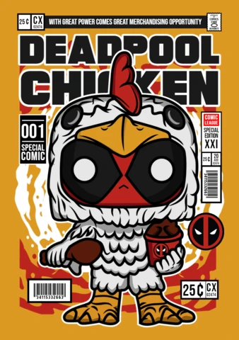 Deadpool Chicken Cartoon Caricature Magazine Cover Design Template