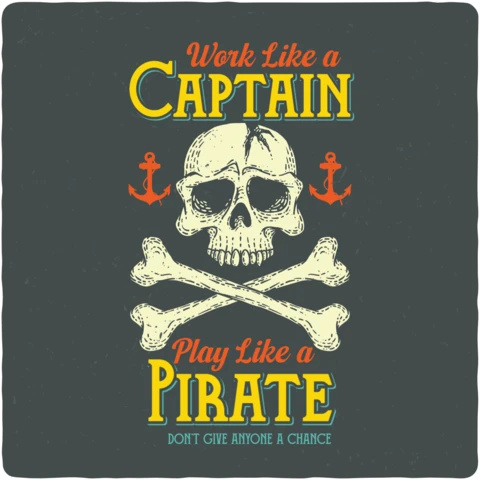 Speel als een piraat schedel t-shirt ontwerpsjabloon