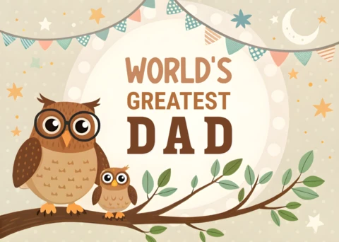 Whimsical Owl Father's Day Template Design for Celebrating The World's Greatest Dad