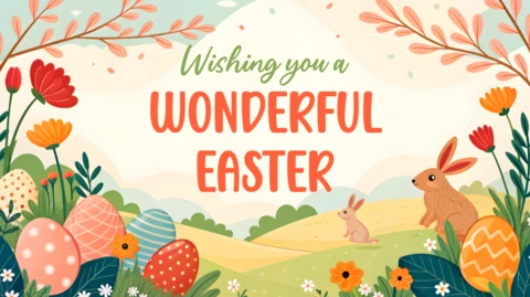 Plantilla de diseño de celebración de Pascua caprichosa para felicitaciones festivas