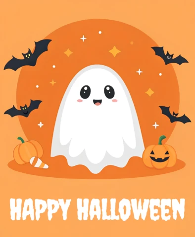 Happy Halloween Ghost Design Template for Festive Greeting Cards