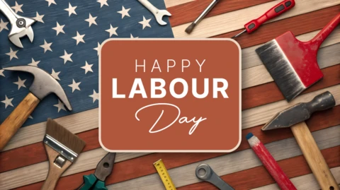 Labor Day Celebration Design Template with Rustic Tools and American Flag