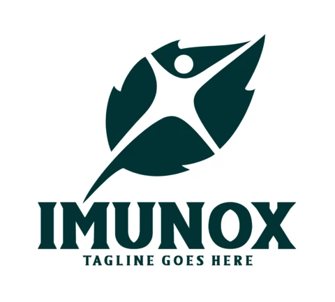 Modello di progettazione del logo del farmaco foglia e uomo