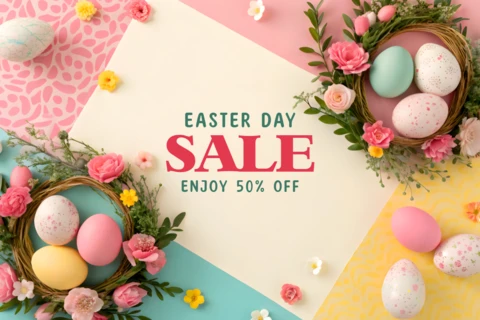 Colorido diseño de plantilla de venta de Pascua con acentos florales