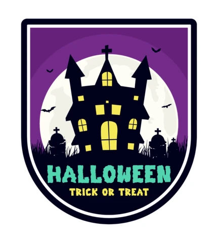 Halloween Haunted House Badge T-shirt Design Template
