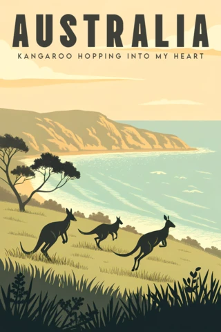 Template de design vintage de canguru da Austrália para pôsteres de viagem