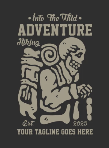 Squelette de randonneur portant un modèle de conception de t-shirt vintage de sac à dos