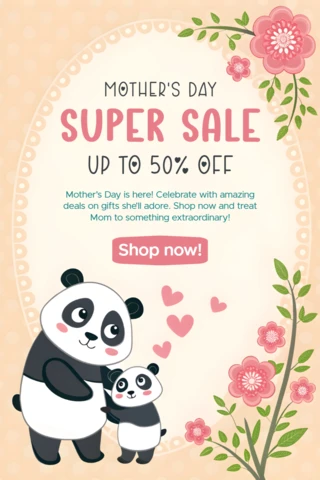 Charming Mother's Day Sale Template Design with Cute Panda Illustrations