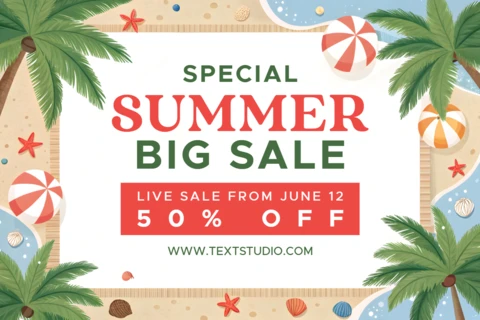 Tropical Summertime Sale Template with Palm Trees and Beach Elements Design