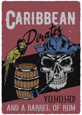 Pirate Skull With Parrot Vintage Poster Design Template