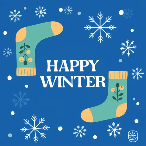 Template de design de meias de inverno para cartões de saudação com flocos de neve
