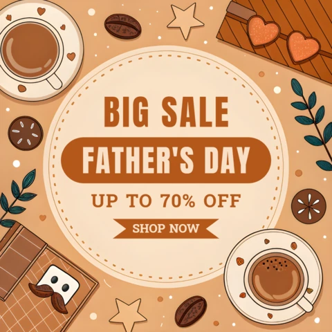 Father's Day Sale Design Template - Cozy and Whimsical Style with Coffee and Treats