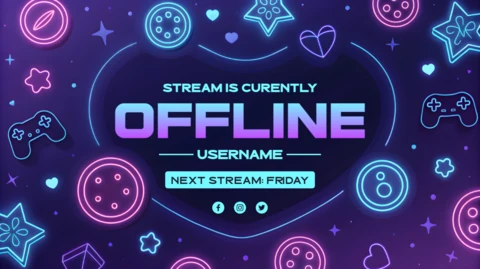 Iridescent Neon Offline Stream Design Template with Gaming Icons