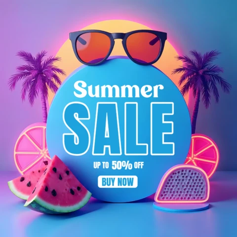 Eye Catching Summer Sale Design Template with Neon Graphics