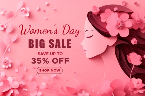 Women's Day Sale Design Template - Pink Banner With Woman Face