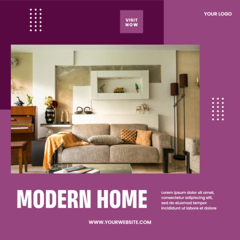Modelo roxo de design de interiores moderno para promoção de interiores elegantes