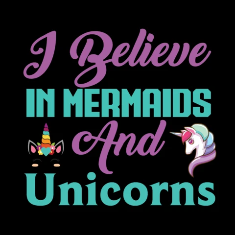 I Believe In Mermaid And Unicorn T-shirt Design Template