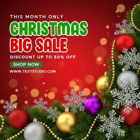 Christmas Marketing Poster Holiday-Themed Sale Design with Snowflake Accents and Decorative Tree Sparkle
