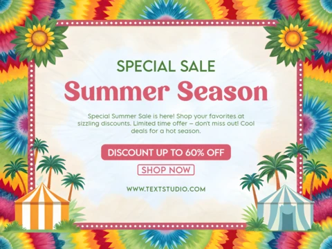 Vibrant Summer Sale Design Template with Colorful Tie-Dye Elements