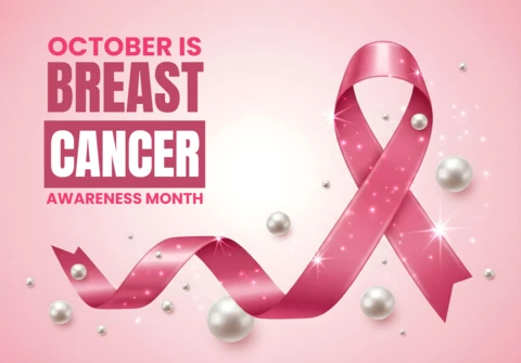 Support & Awareness Breast Cancer Month Sparkling Ribbon Banner Design Template