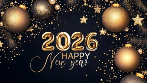 Luxury Gold Ornaments Happy New Year 2026 Design Template