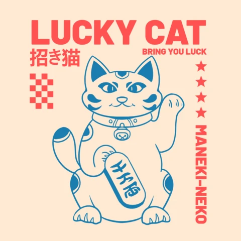 Modèle de design de chat porte-bonheur rétro pour la bonne fortune