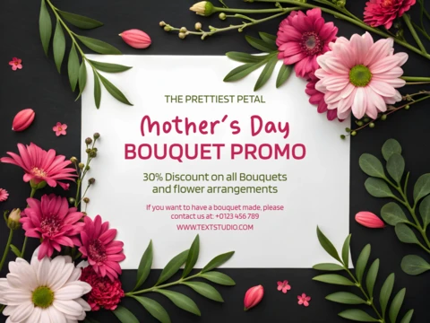 Floral Mother's Day Promotion Template - Elegant Design for Bouquet Discounts