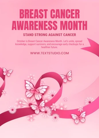 Breast Cancer Awareness Month Pink Ribbon, Butterfly & Floral Poster Design Template