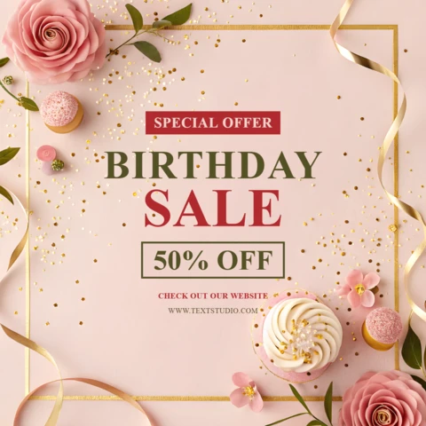 Elegant Birthday Sale Template Design with Floral Accents and Special Offer